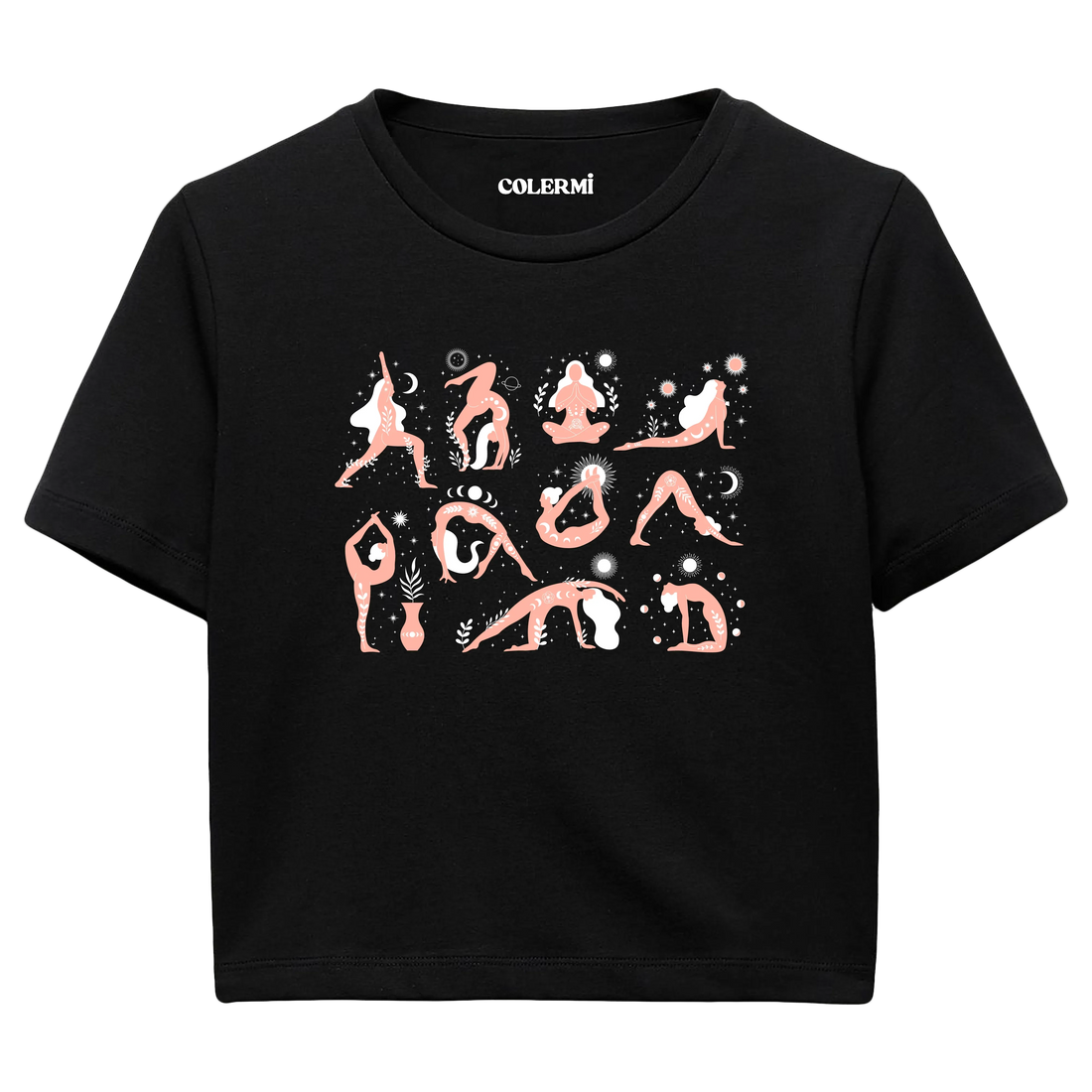 Yoga Crop T-Shirt - Yoga Pozları ve Doğa İllüstrasyonlu Crop T-Shirt
