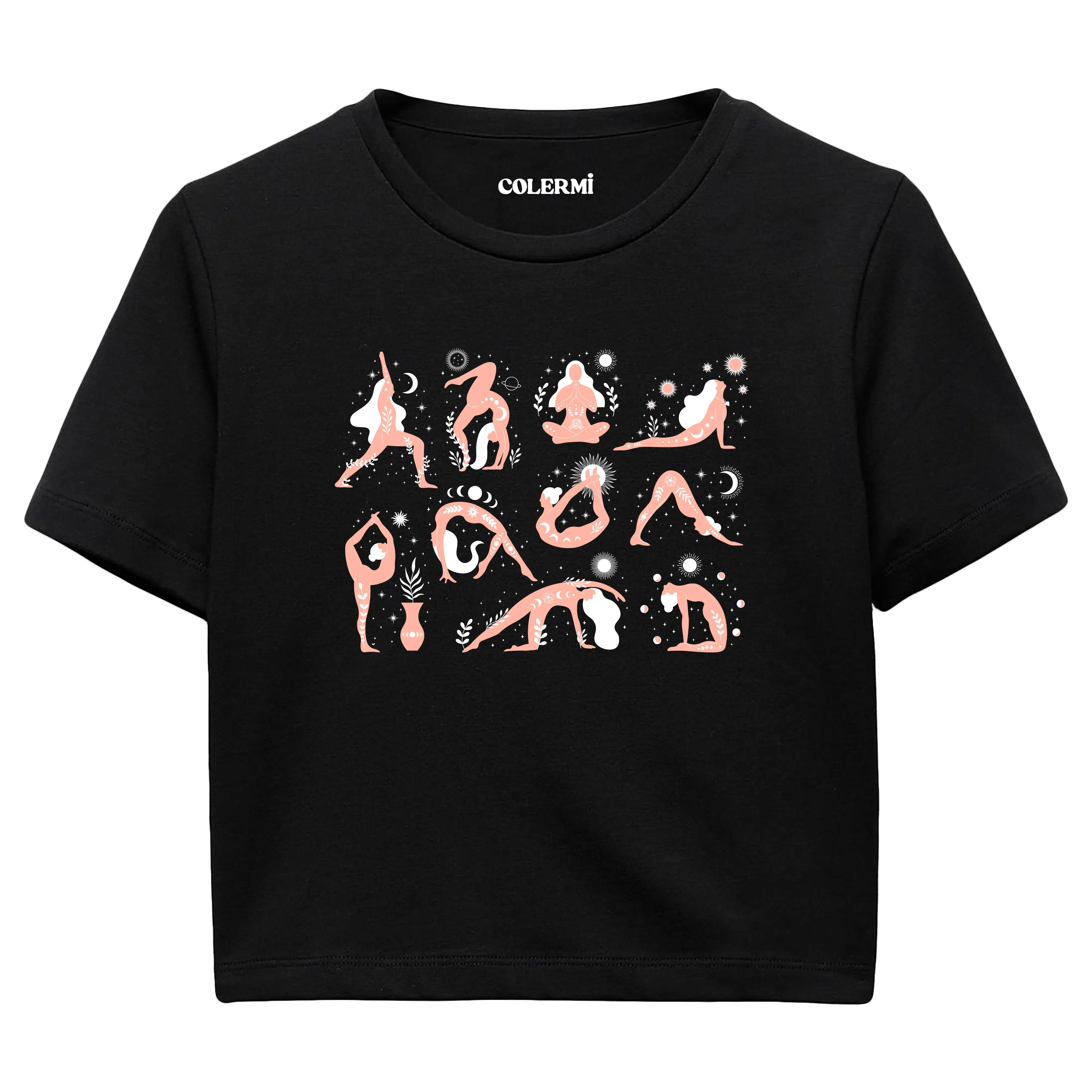 Yoga Crop T-Shirt - Yoga Pozları ve Doğa İllüstrasyonlu Crop T-Shirt