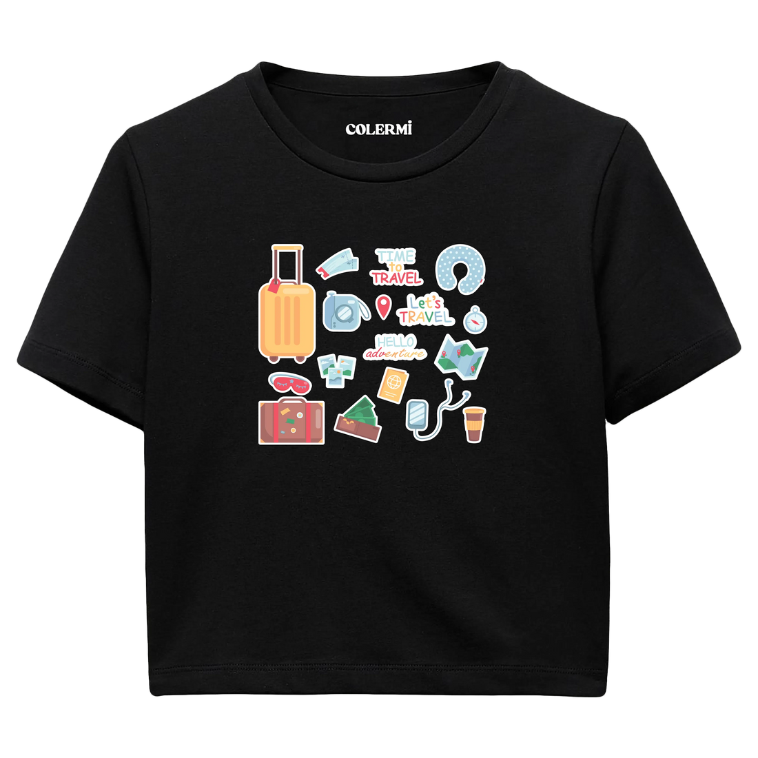 Yaz Seyahati Temalı Crop T-Shirt