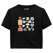 Yaz Seyahati Temalı Crop T-Shirt