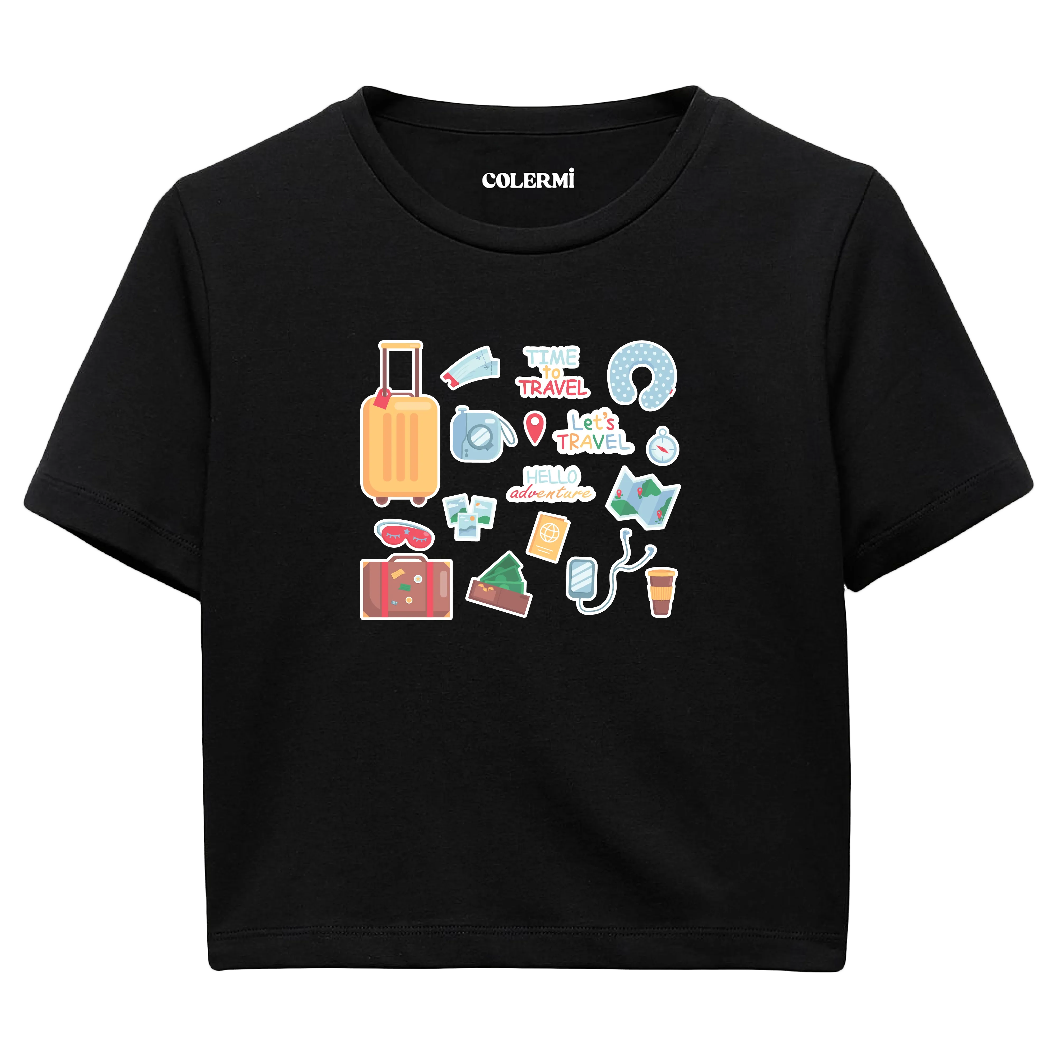 Yaz Seyahati Temalı Crop T-Shirt