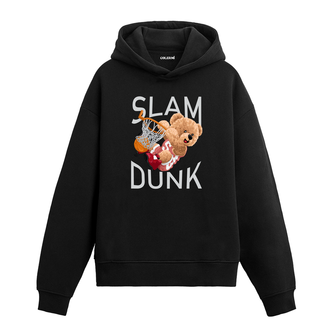Basket potasına smaç yapan sevimli ayıcık figürlü hoodie tasarımı.