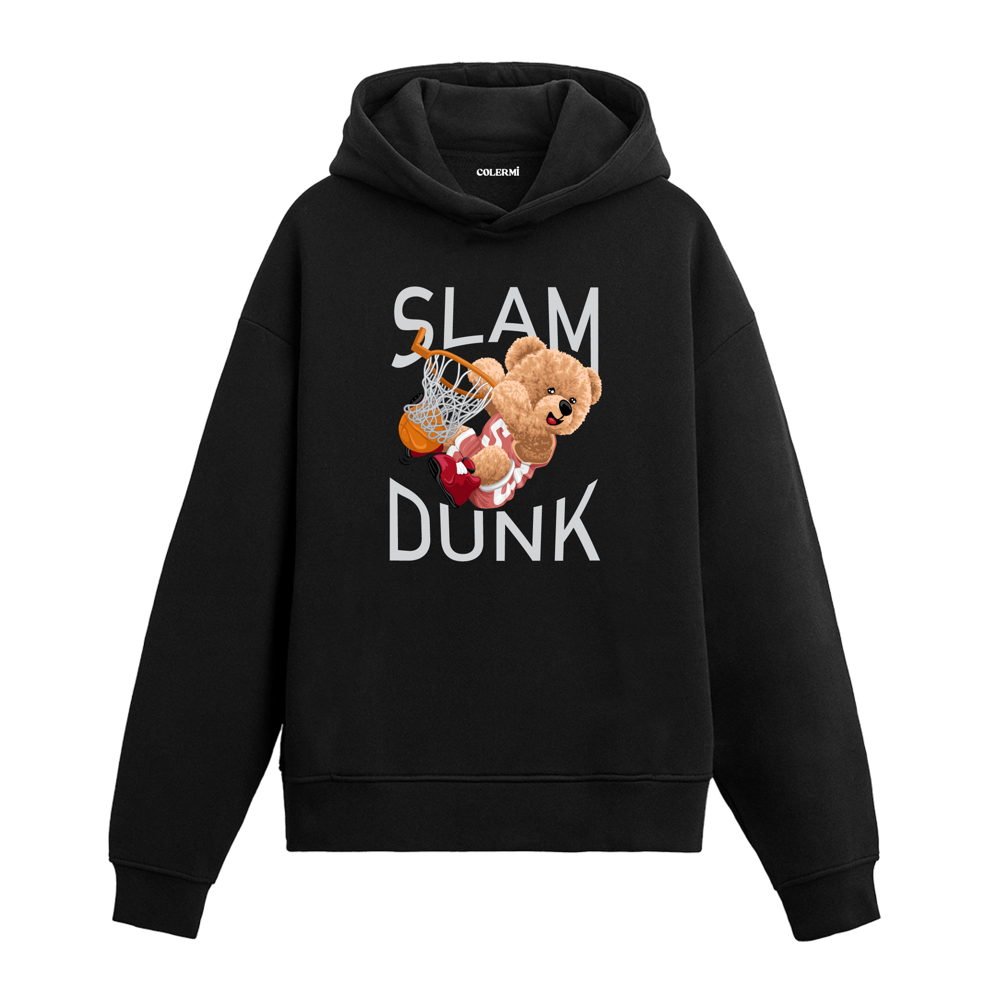 Basket potasına smaç yapan sevimli ayıcık figürlü hoodie tasarımı.