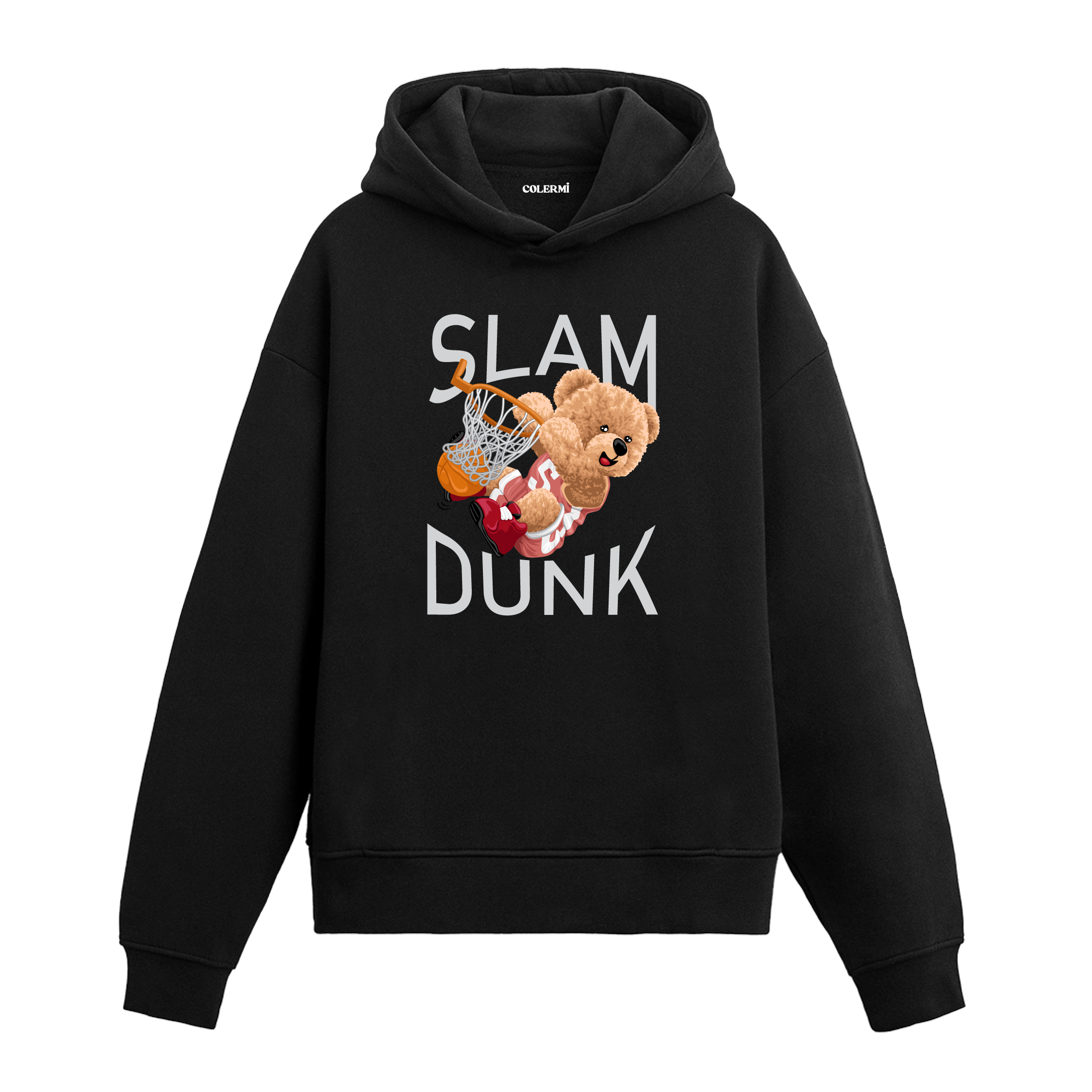 Basket potasına smaç yapan sevimli ayıcık figürlü hoodie tasarımı.