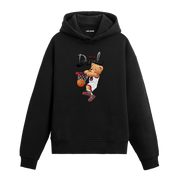 Basket potasına smaç basan sporcu ayıcık figürlü, basketbol temalı hoodie tasarımı.