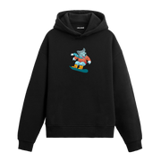 Snowboard yapan kurt baskılı hoodie – enerjik kış temalı tasarım