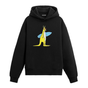 Sörf tahtası taşıyan güneş gözlüklü kanguru figürlü Colermi hoodie.