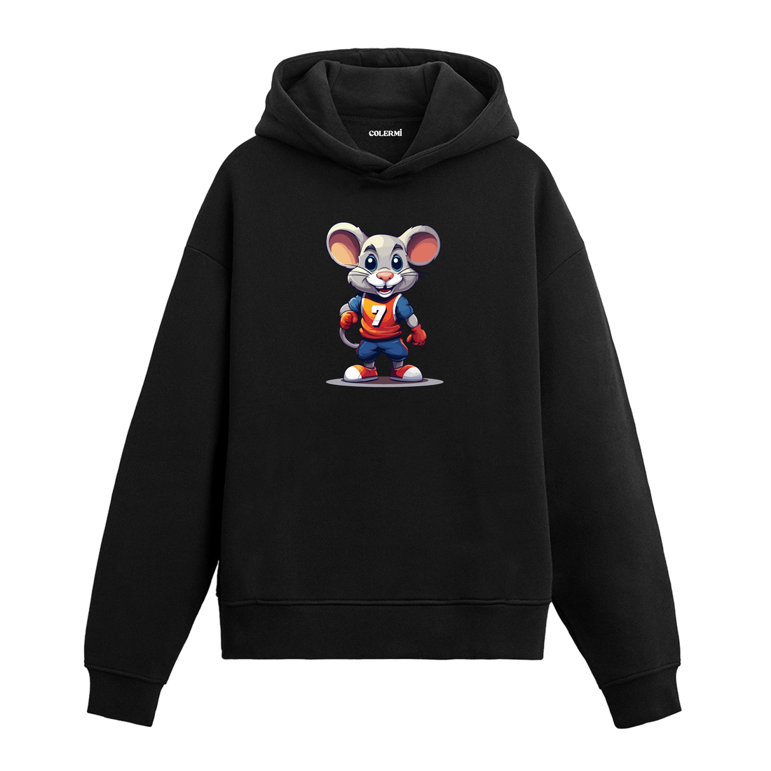 Sporcu fare baskılı hoodie – enerjik ve sevimli tasarım