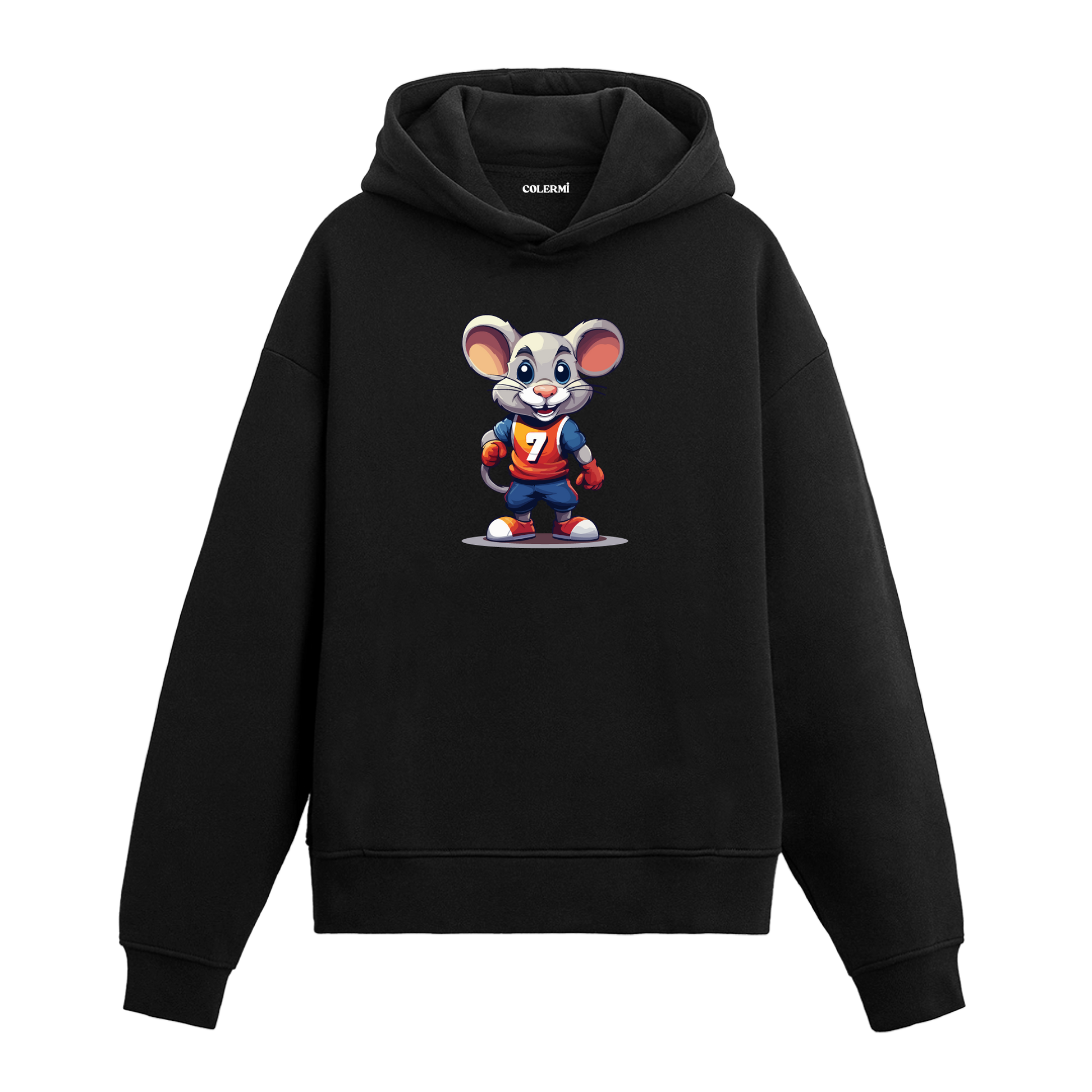 Sporcu fare baskılı hoodie – enerjik ve sevimli tasarım