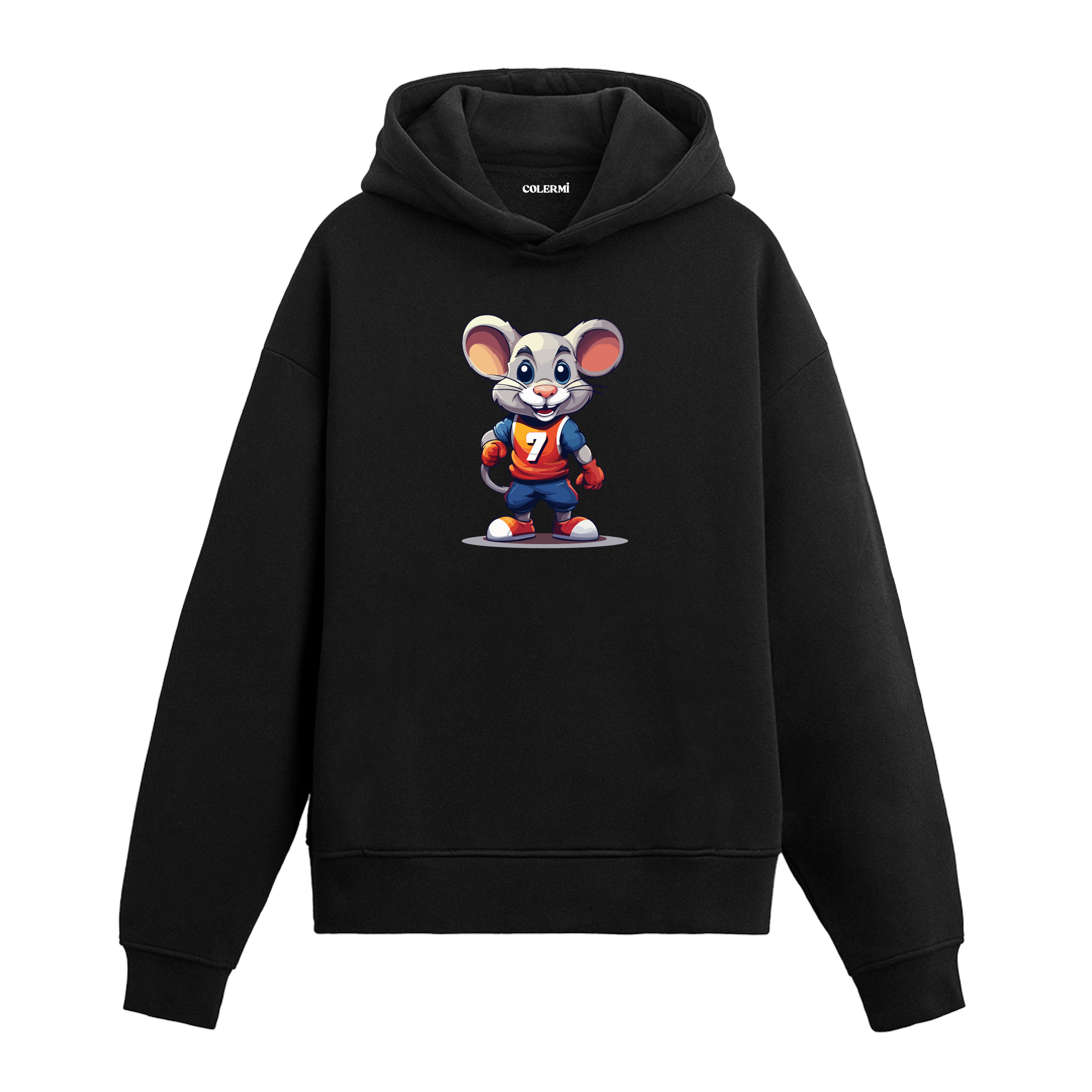 Sporcu fare baskılı hoodie – enerjik ve sevimli tasarım