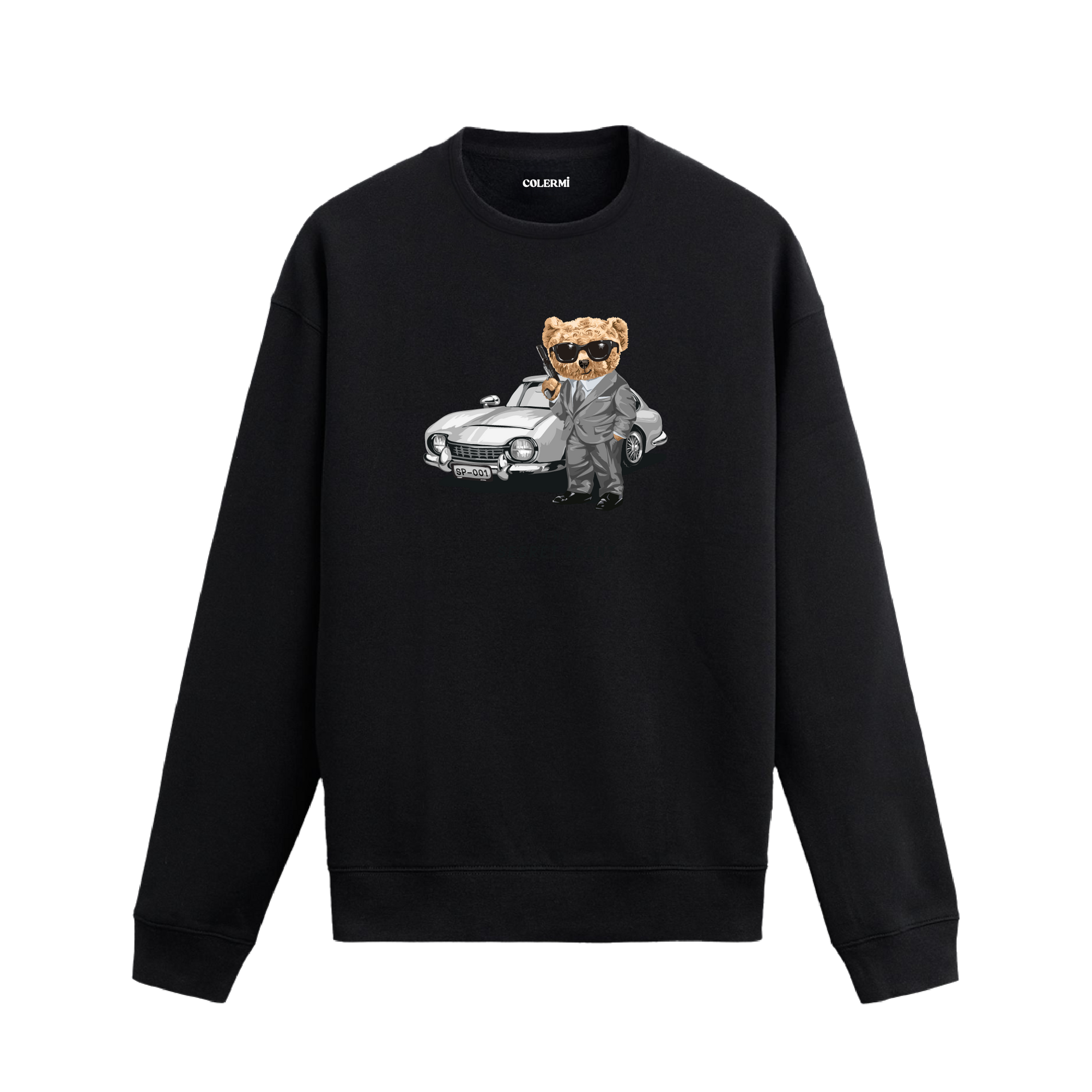 Gentleman Bear Ayıcık Baskılı Sweatshirt, klasik otomobil temalı tasarımı ve %100 pamuklu kumaşı ile şık ve konforlu bir kullanım sunuyor.
