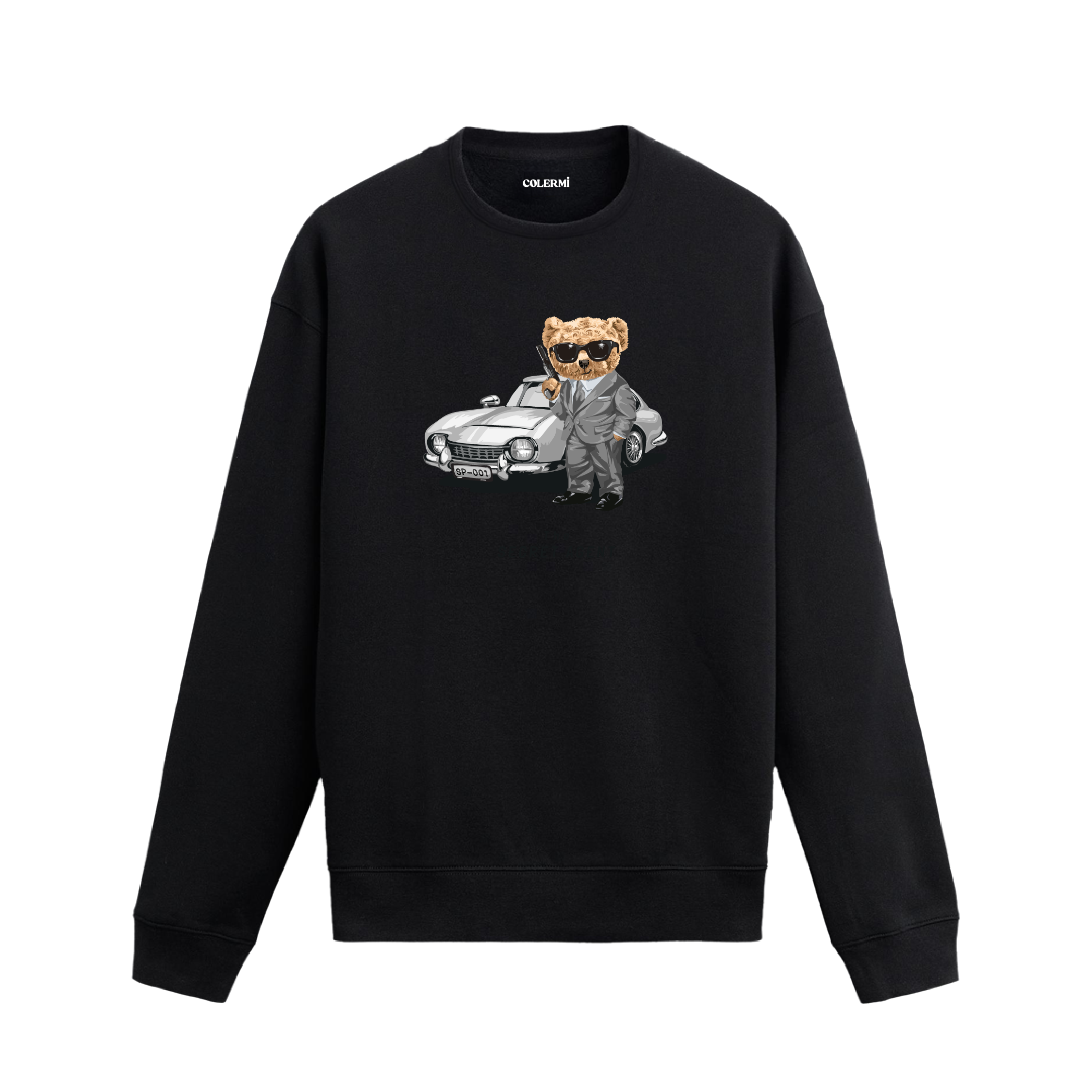 Gentleman Bear Ayıcık Baskılı Sweatshirt, klasik otomobil temalı tasarımı ve %100 pamuklu kumaşı ile şık ve konforlu bir kullanım sunuyor.