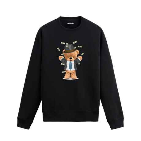 Money Bear Ayıcık Baskılı Sweatshirt, para temalı eğlenceli tasarımı ve %100 pamuklu kumaşı ile rahat ve özgün bir stil sunuyor.