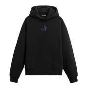 Siyah hoodie üzerinde neon tavşan baskısı