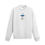 UFO’nun ışınlarıyla üç farklı surat figürünü çektiği uzay temalı Colermi sweatshirt tasarımı.