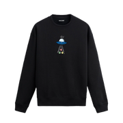 UFO’nun ışınlarıyla üç farklı surat figürünü çektiği uzay temalı Colermi sweatshirt tasarımı.
