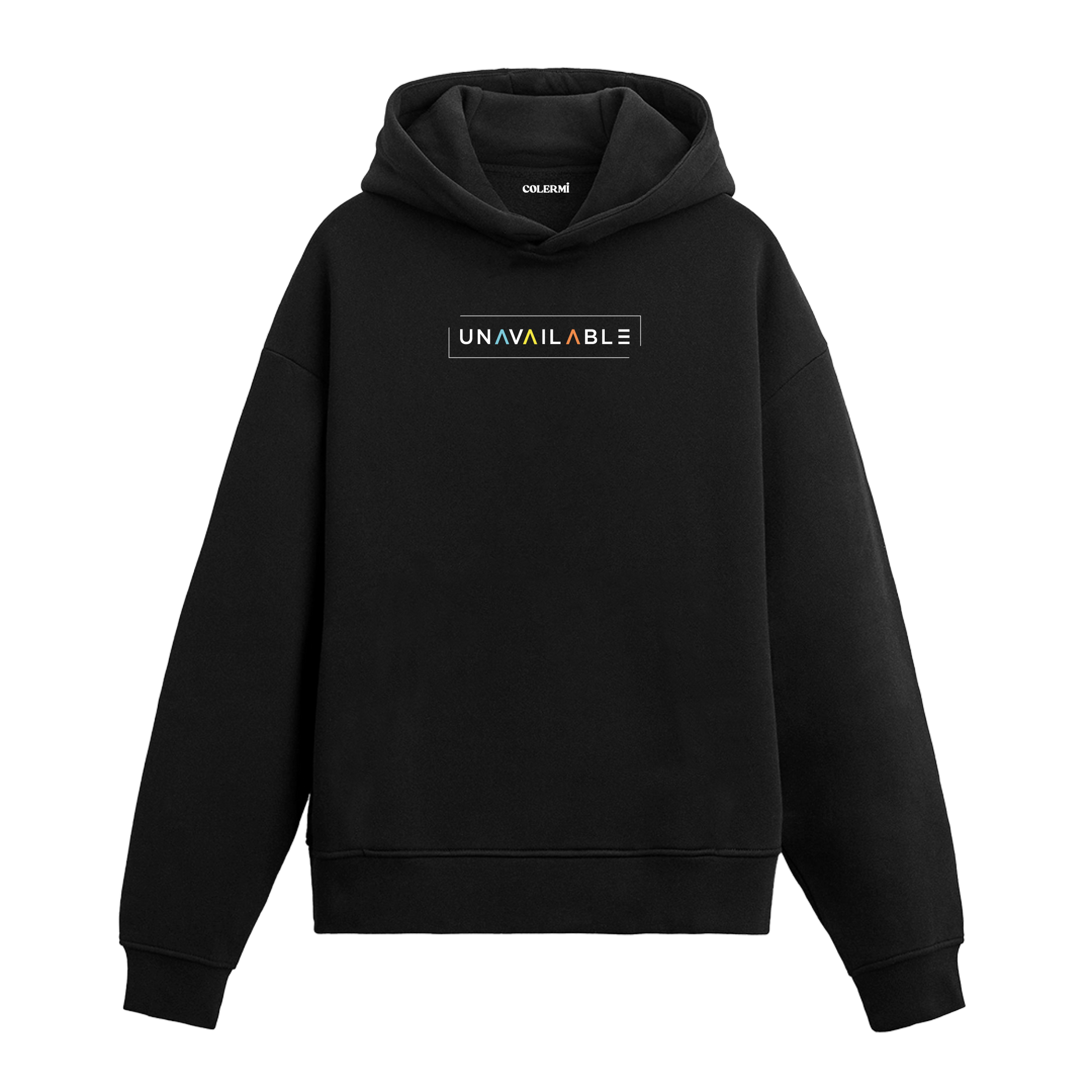 Siyah hoodie üzerinde Unavailable yazılı baskı