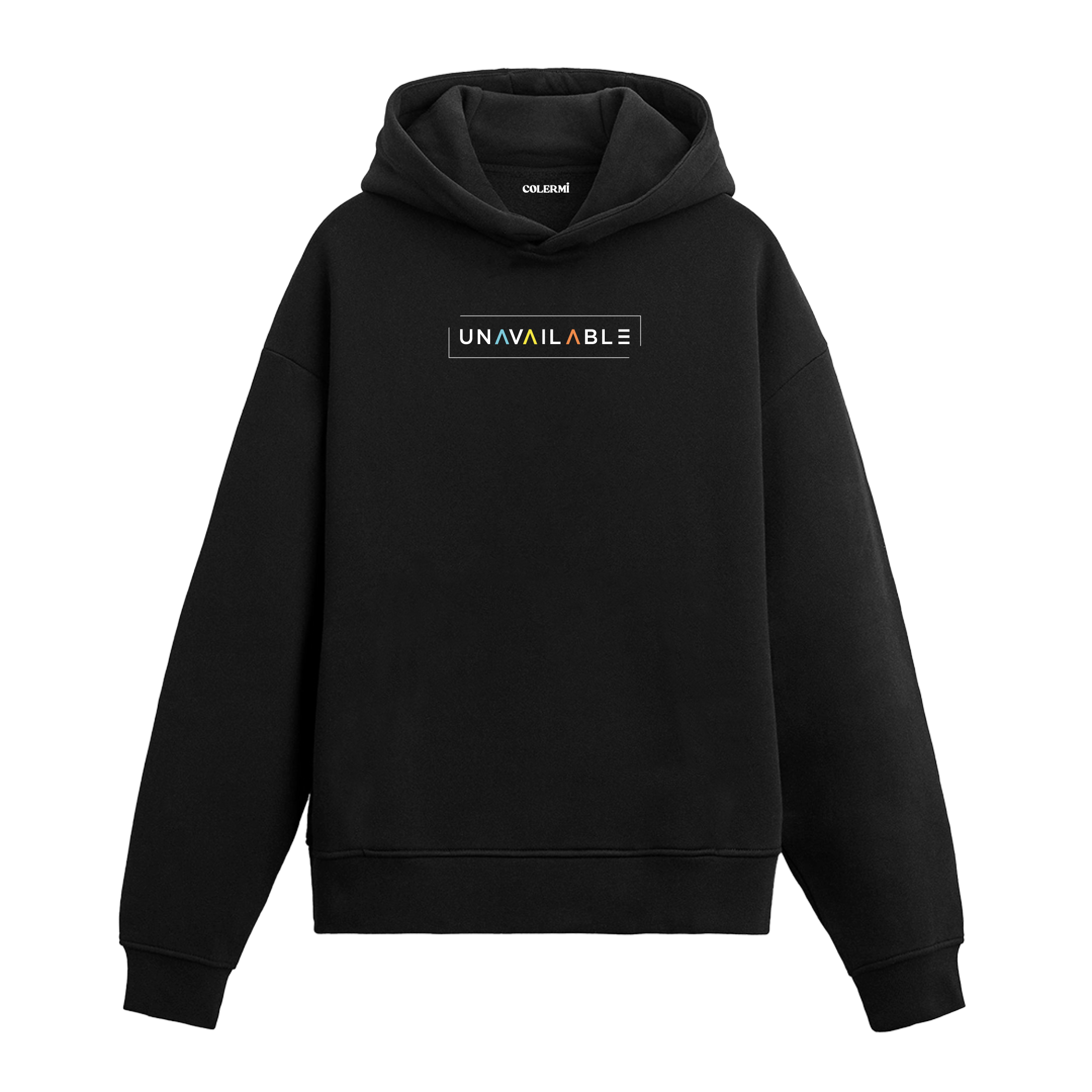 Siyah hoodie üzerinde Unavailable yazılı baskı