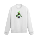 Sweatshirt üzerinde uzaylı figürü ve uçan daire baskısı bulunan Colermi tasarımı