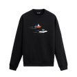 Astronot ve uzaylının araçlarıyla uzayda yarıştığı mizahi sweatshirt tasarımı