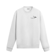 Kuru bir dalın ucunda duran tek kuş figürlü minimalist sweatshirt tasarımı.