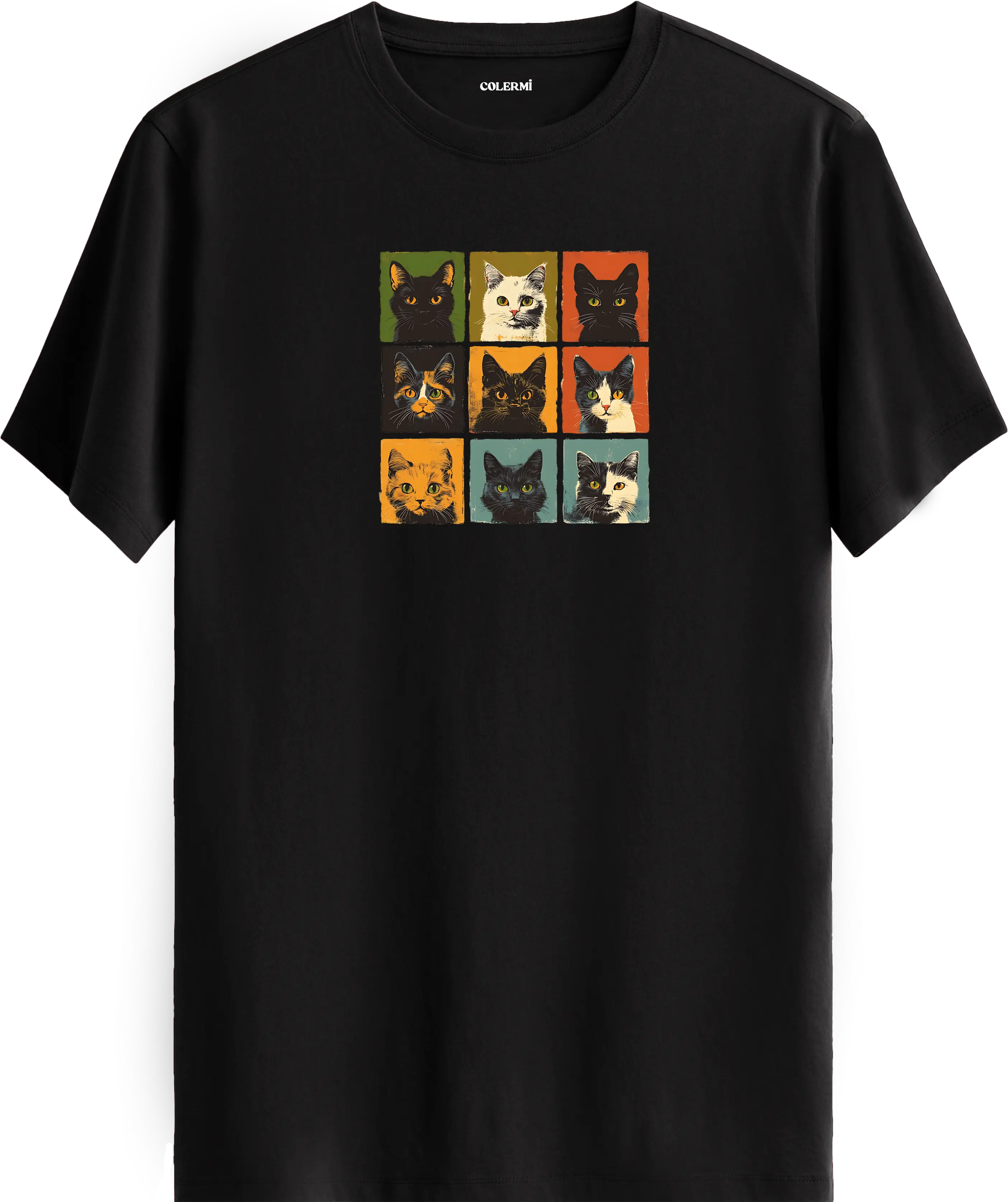 Retro Kedi Kolaj Tasarım Tişört