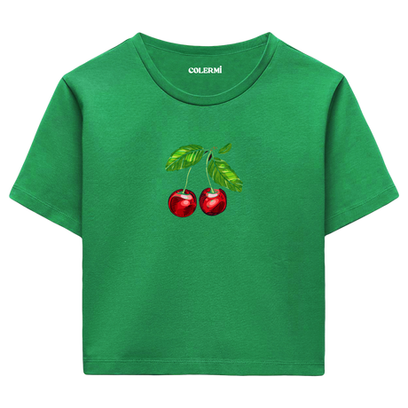 Kiraz İllüstrasyonlu Crop Top T-Shirt