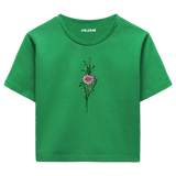 Crop T-Shirt - Minimal Çiçek İllüstrasyonu