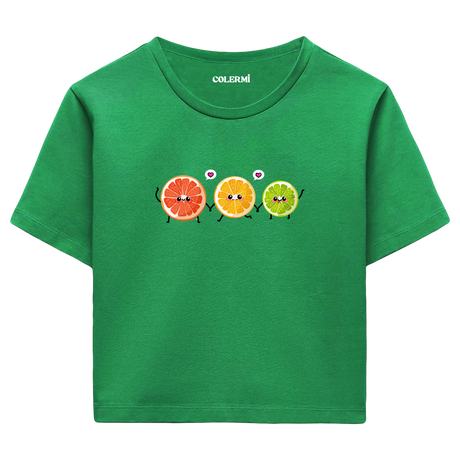 Sevimli Narenciye Karakterli Crop Top T-Shirt