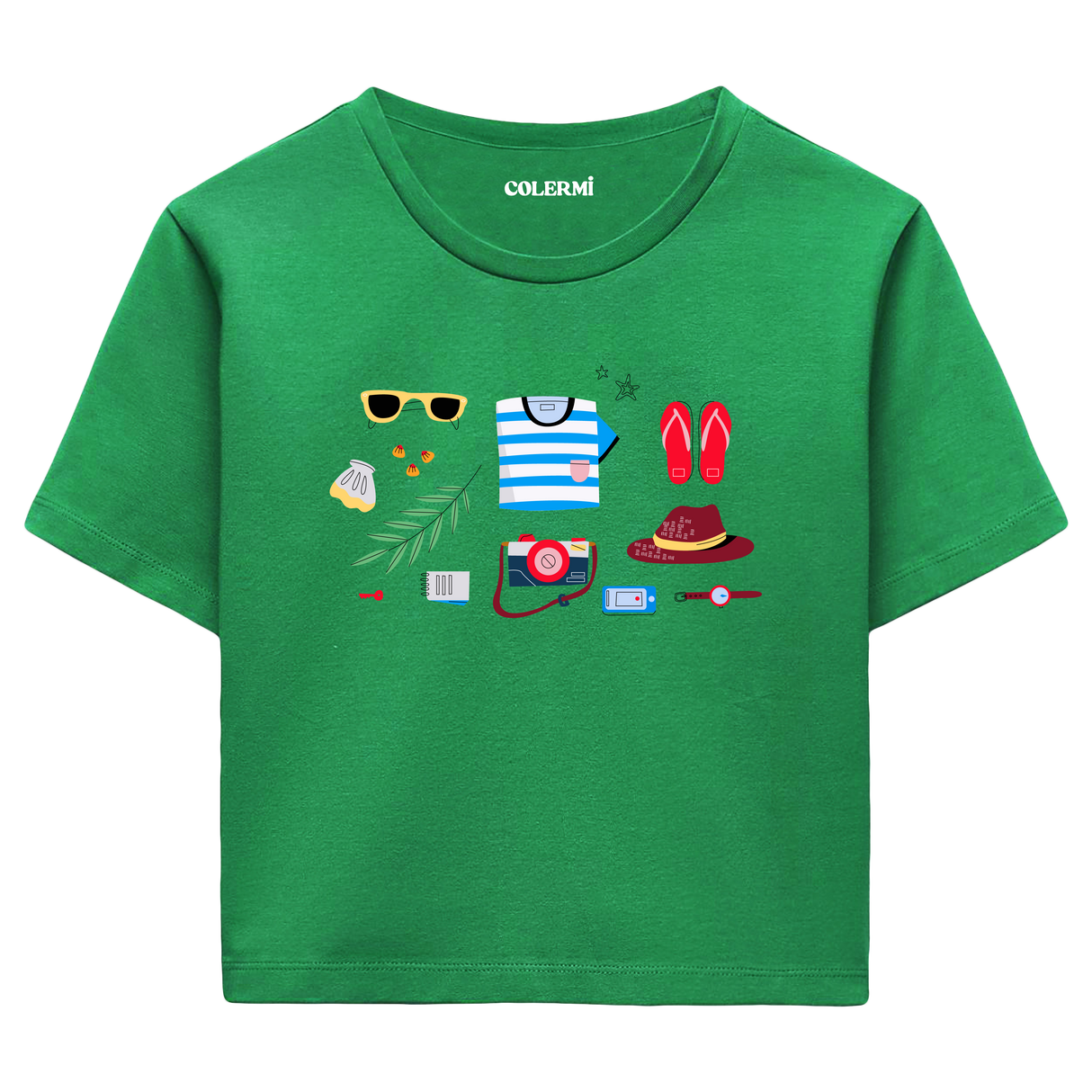 Colermi - Yaz Tatili Temalı Kadın Crop T-Shirt