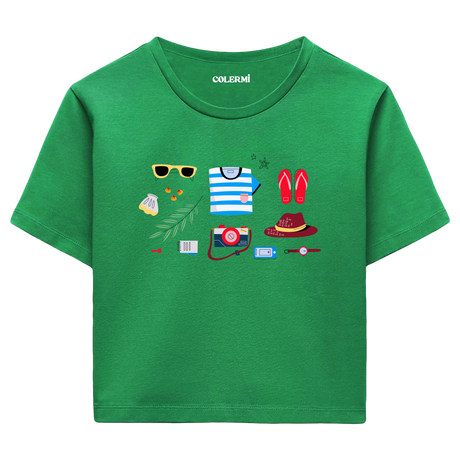 Colermi - Yaz Tatili Temalı Kadın Crop T-Shirt