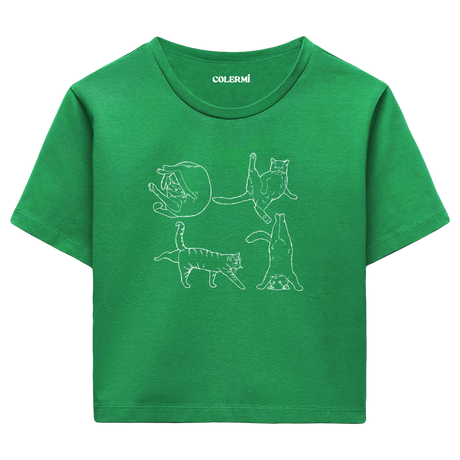 Yoga Crop T-Shirt - Tatlı Kedinin Yoga Pozu