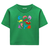 Yoga Crop T-Shirt - Renkli Kedilerin Yoga Pozları