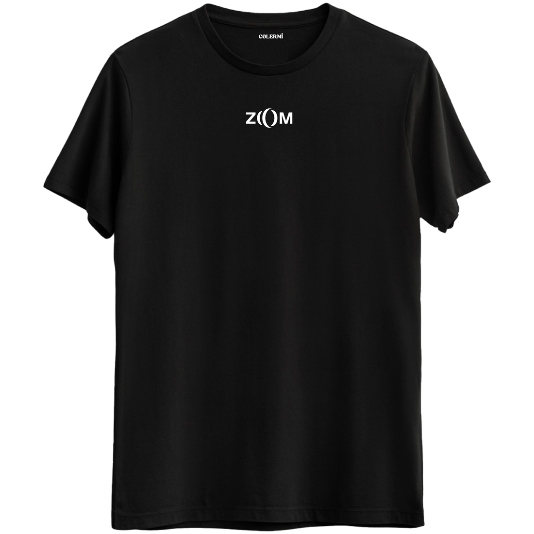 Minimalist Zoom yazılı odaklanma hissini temsil eden Bisiklet Yaka T-Shirt.